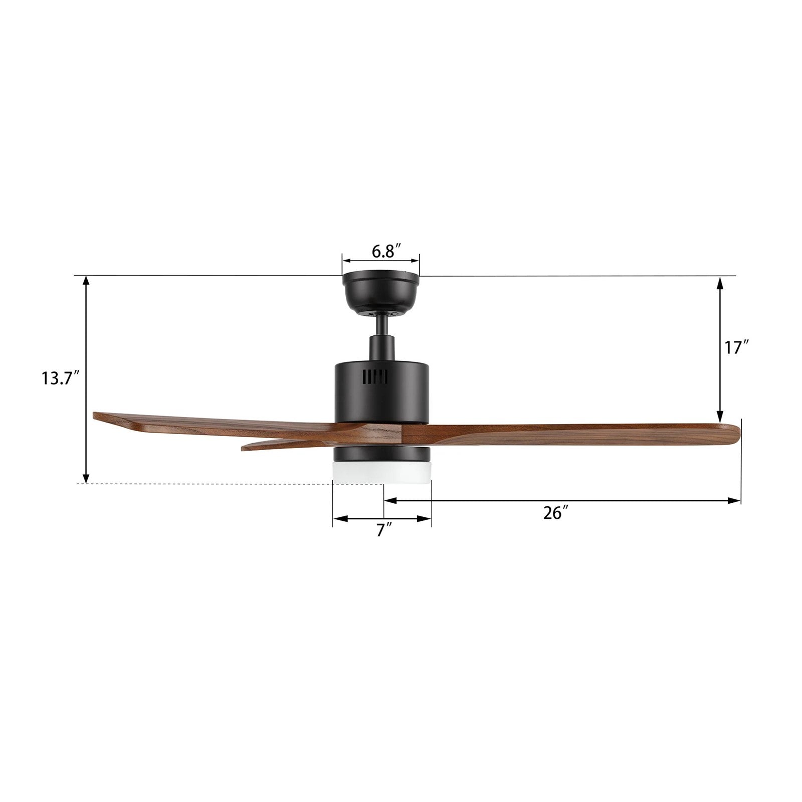 Carro Palmer 52in 3-Blade Smart Ceiling Fan | Modern Black Solid Wood Blades | Living Room & Covered Patio | 52 x 52 x 15.5 in | Model SFR523E4-L12-BM2-1
