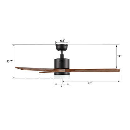 Carro Palmer 52in 3-Blade Smart Ceiling Fan | Modern Black Solid Wood Blades | Living Room & Covered Patio | 52 x 52 x 15.5 in | Model SFR523E4-L12-BM2-1
