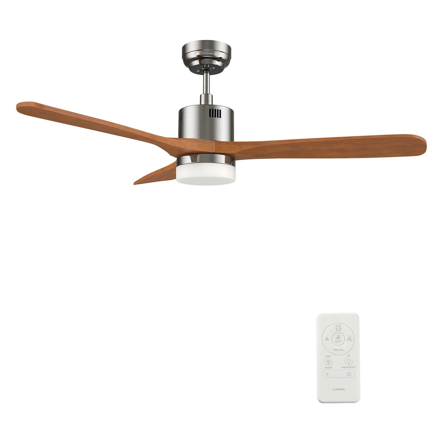 Carro Palmer 52in 3-Blade Smart Ceiling Fan | Modern Brushed Nickel Solid Wood Blades | Living Room & Covered Patio | 52 x 52 x | Model SFR523E4-L12-SM2-1