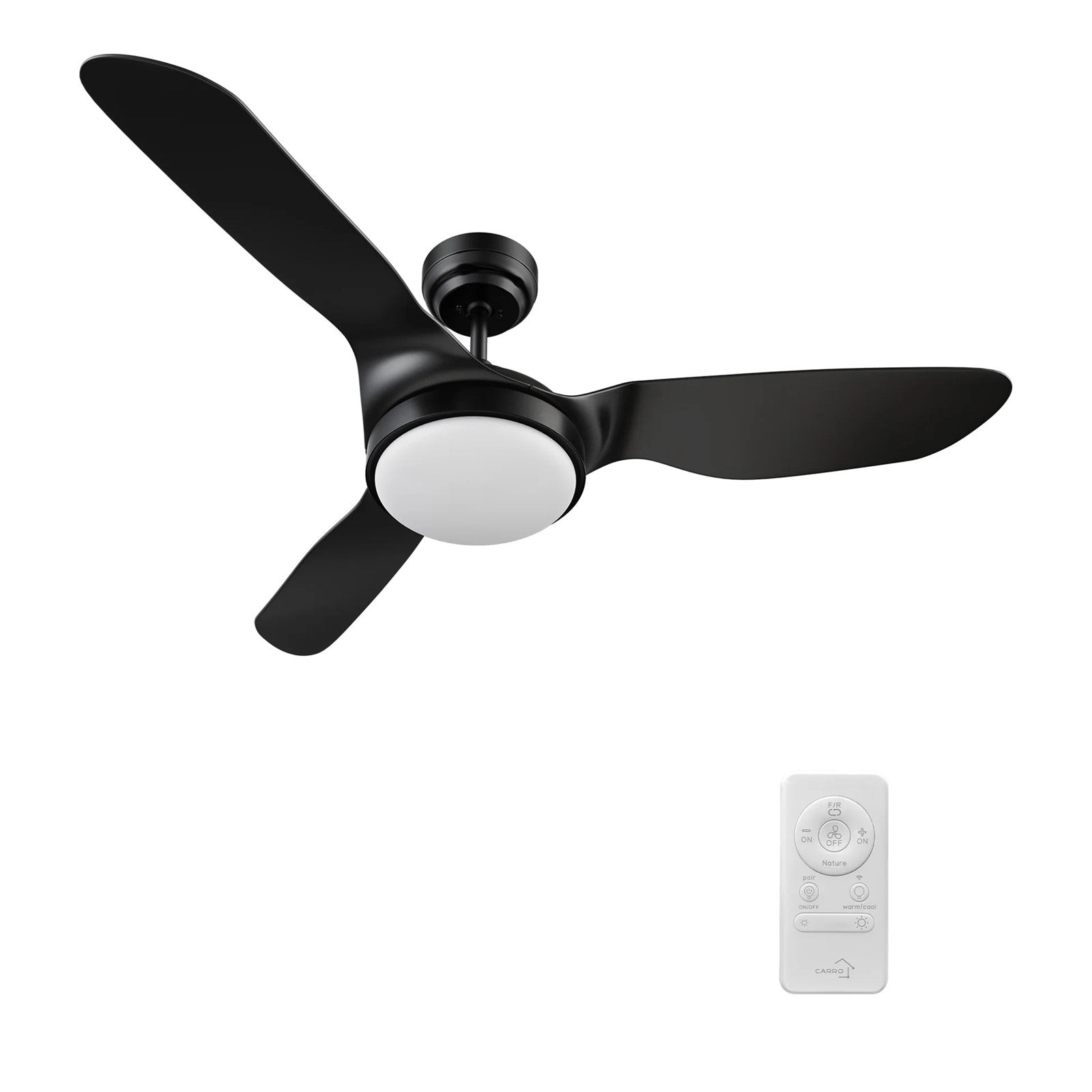 Carro Vena 52in 3-Blade Smart Ceiling Fan | Modern Black PP Blades | Living Room & Covered Patio | 13.6 x 52 x 52 in | Model SFR523F2-L12-B2-1