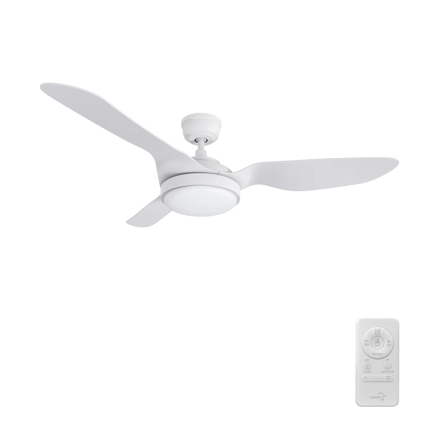 Carro Vena 52in 3-Blade Smart Ceiling Fan | Modern White PP Blades | Living Room & Covered Patio | 13.6 x 52 x 52 in | Model SFR523F2-L12-W1-1