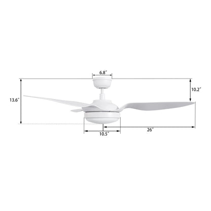 Carro Vena 52in 3-Blade Smart Ceiling Fan | Modern White PP Blades | Living Room & Covered Patio | 13.6 x 52 x 52 in | Model SFR523F2-L12-W1-1