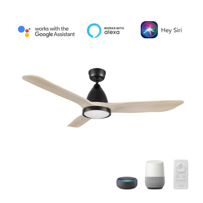 Carro Garrick 52in 3-Blade Smart Ceiling Fan | Modern Black Whitewashed Solid Wood Blades | Living Room & Covered Patio | 15.6 | Model SFR523F3-L12-BM1-1