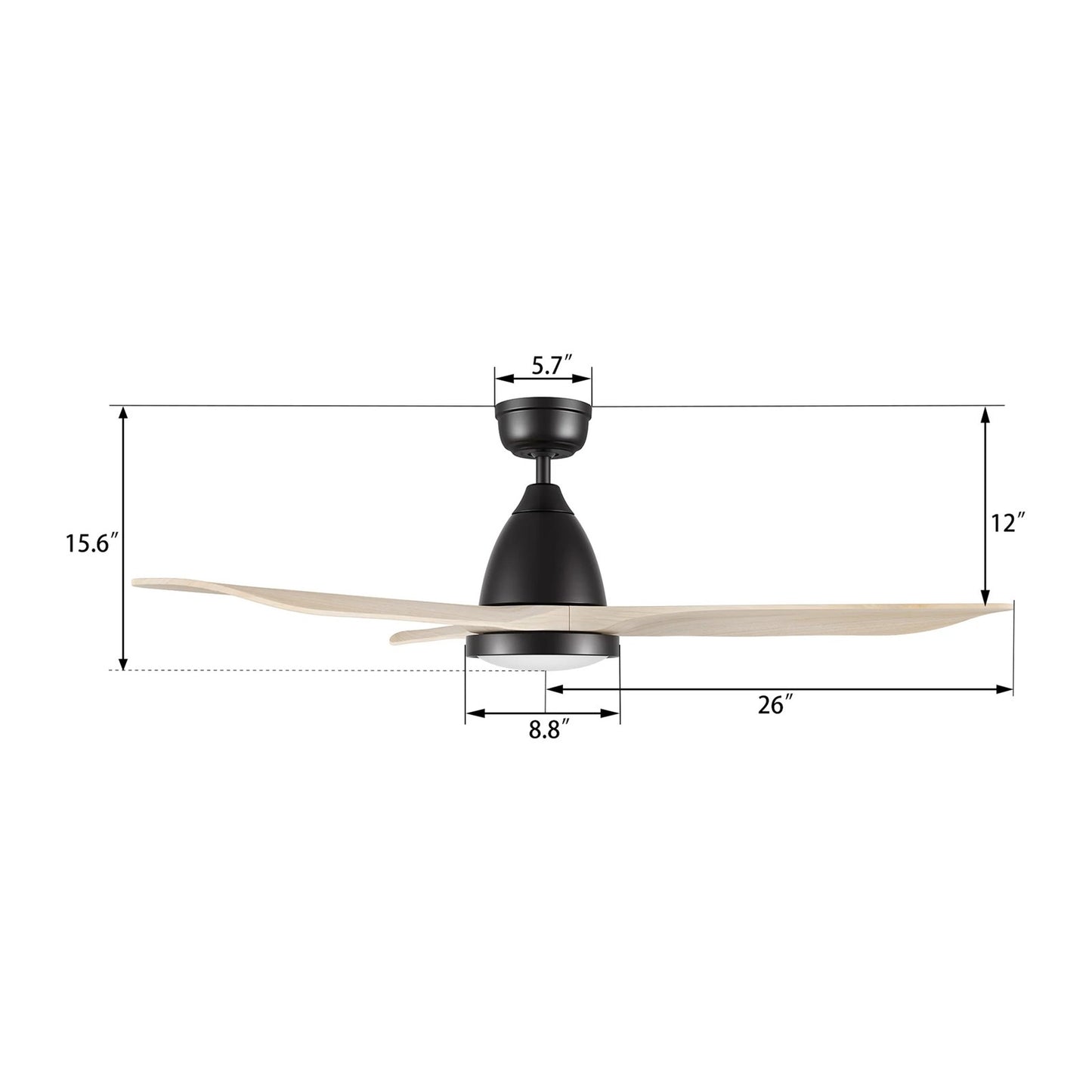 Carro Garrick 52in 3-Blade Smart Ceiling Fan | Modern Black Whitewashed Solid Wood Blades | Living Room & Covered Patio | 15.6 | Model SFR523F3-L12-BM1-1