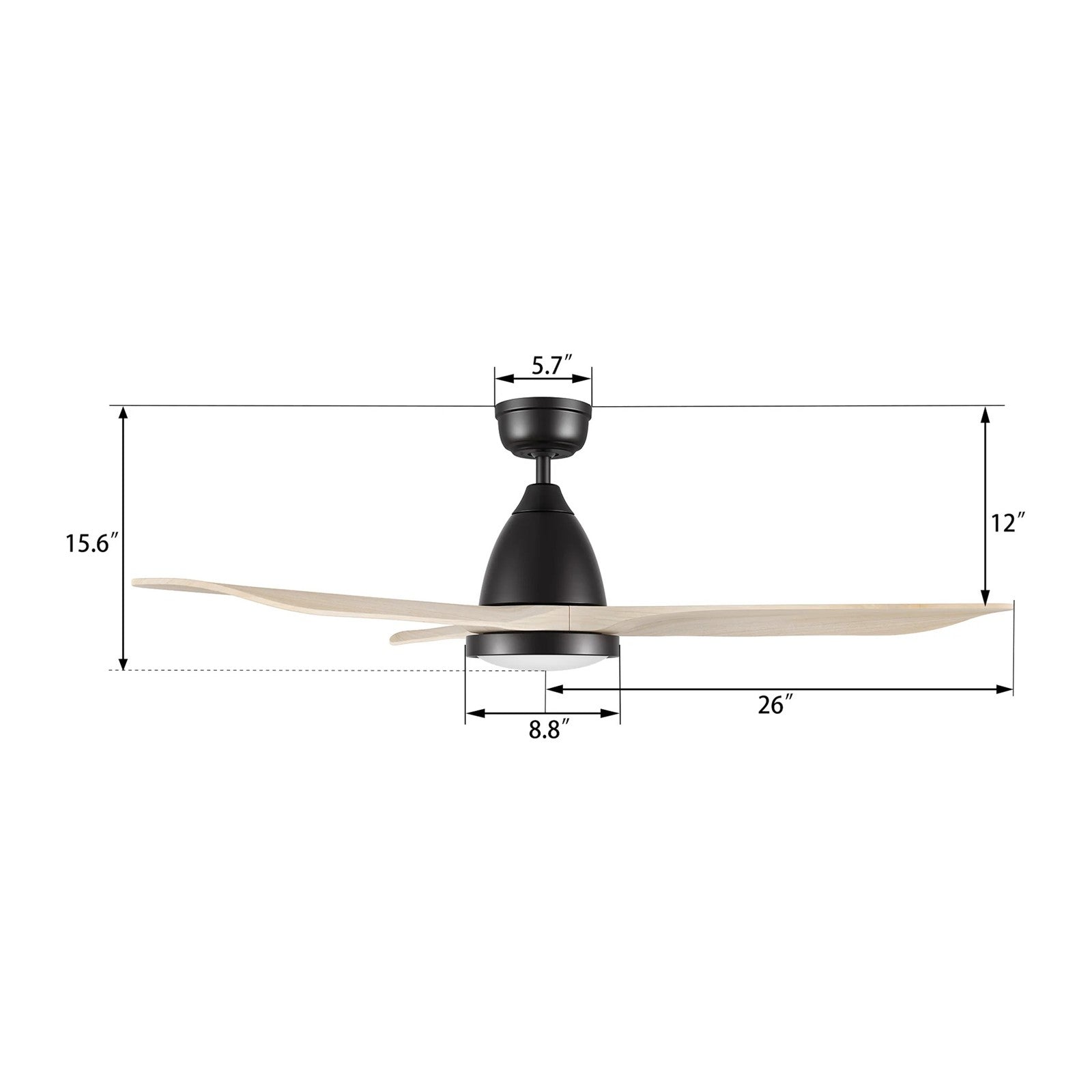 Carro Garrick 52in 3-Blade Smart Ceiling Fan | Modern Black Whitewashed Solid Wood Blades | Living Room & Covered Patio | 15.6 | Model SFR523F3-L12-BM1-1