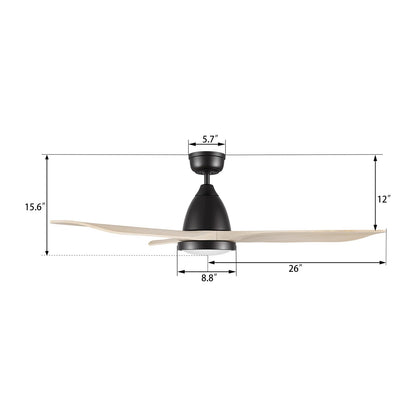 Carro Garrick 52in 3-Blade Smart Ceiling Fan | Modern Black Whitewashed Solid Wood Blades | Living Room & Covered Patio | 15.6 | Model SFR523F3-L12-BM1-1