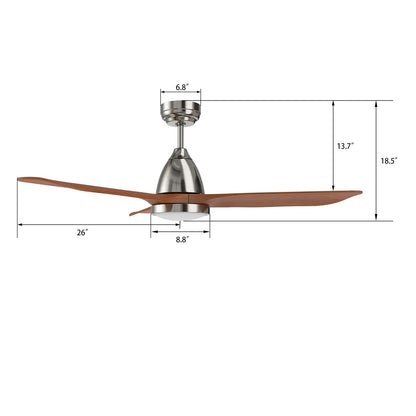 Carro Garrick 52in 3-Blade Smart Ceiling Fan | Brushed Nickel Solid Wood Blades and Integrated LED | Living Room & Covered | Model SFR523F3-L12-SM2-1