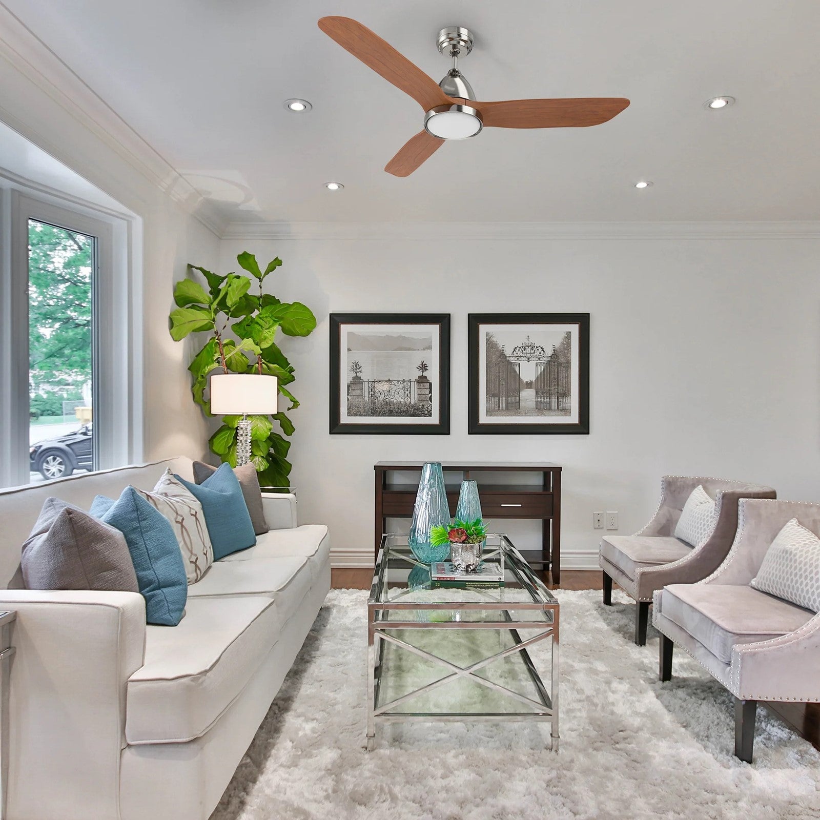 Carro Garrick 52in 3-Blade Smart Ceiling Fan | Brushed Nickel Solid Wood Blades and Integrated LED | Living Room & Covered | Model SFR523F3-L12-SM2-1