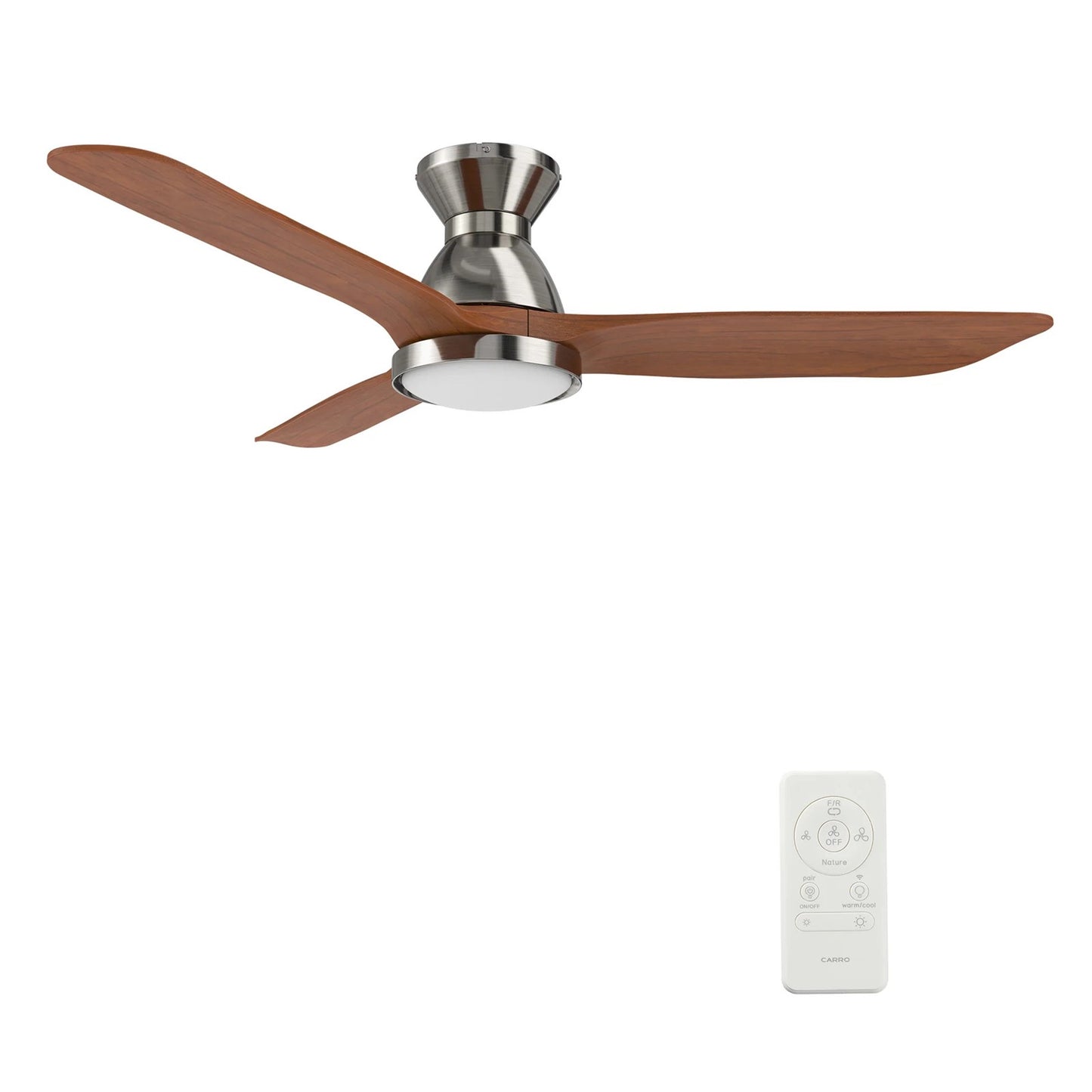 Carro Garrick 52in 3-Blade Flush Mount Smart Ceiling Fan | Brushed Nickel Solid Wood Blades and Integrated LED | Living Room | Model SFR523F3-L12-SM2-1-FM
