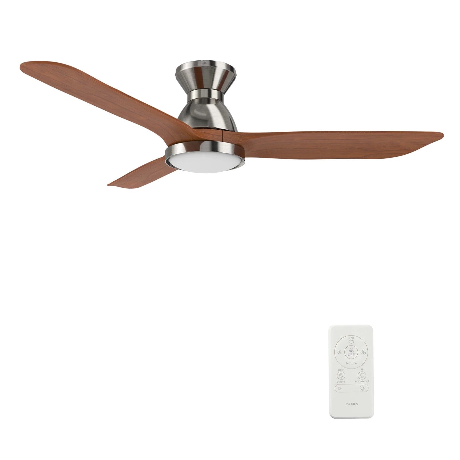 Carro Garrick 52in 3-Blade Flush Mount Smart Ceiling Fan | Brushed Nickel Solid Wood Blades and Integrated LED | Living Room | Model SFR523F3-L12-SM2-1-FM