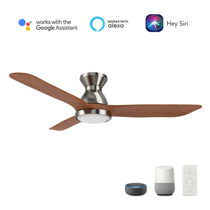Carro Garrick 52in 3-Blade Flush Mount Smart Ceiling Fan | Brushed Nickel Solid Wood Blades and Integrated LED | Living Room | Model SFR523F3-L12-SM2-1-FM