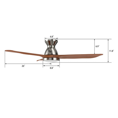Carro Garrick 52in 3-Blade Flush Mount Smart Ceiling Fan | Brushed Nickel Solid Wood Blades and Integrated LED | Living Room | Model SFR523F3-L12-SM2-1-FM