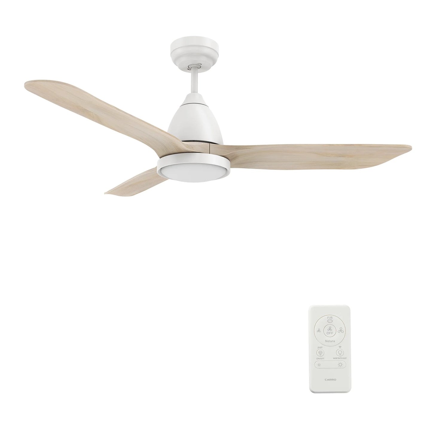 Carro Garrick 52in 3-Blade Smart Ceiling Fan | White Solid Wood Blades and Integrated LED | Living Room & Covered Patio | 15.6 | Model SFR523F3-L12-WM1-1