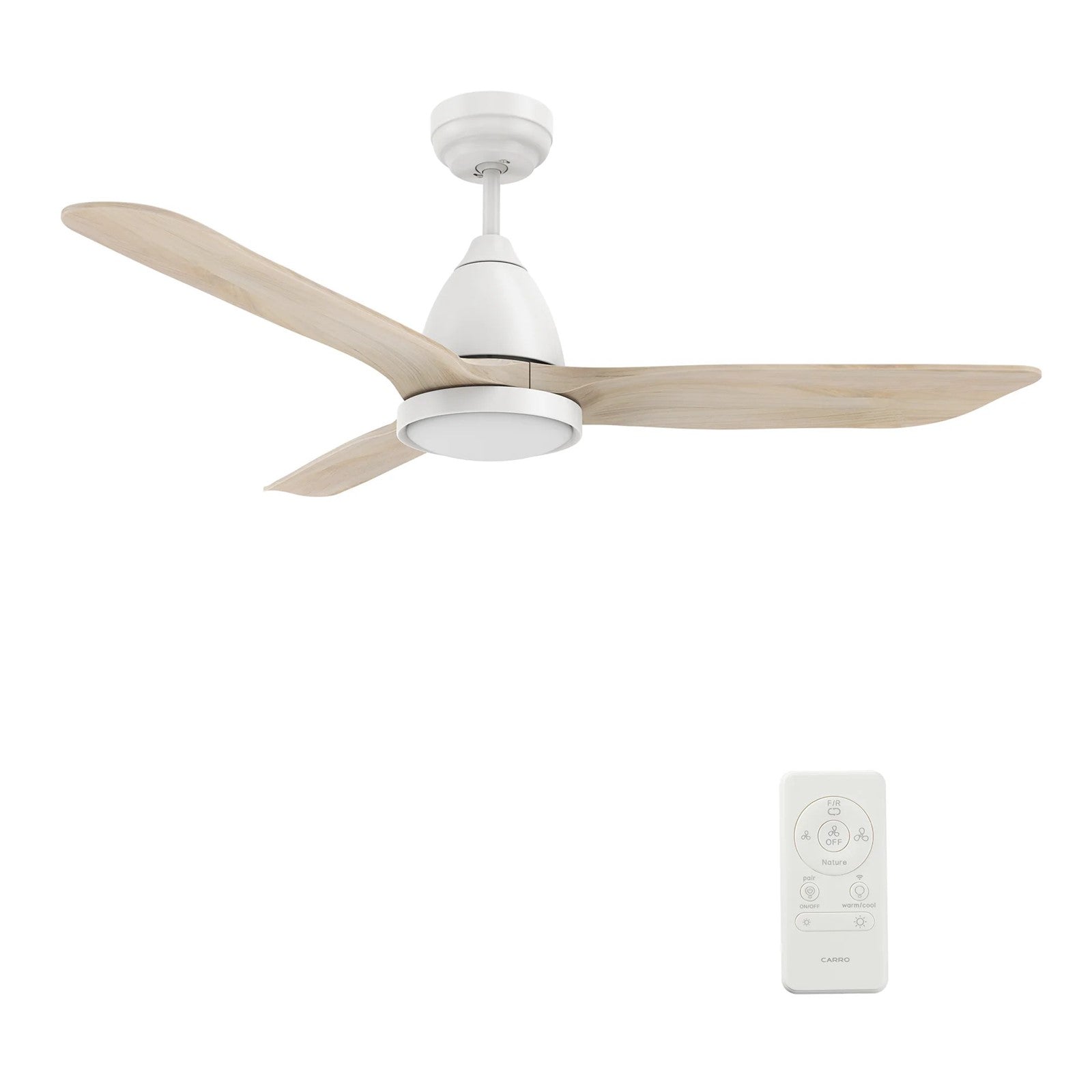Carro Garrick 52in 3-Blade Smart Ceiling Fan | White Solid Wood Blades and Integrated LED | Living Room & Covered Patio | 15.6 | Model SFR523F3-L12-WM1-1