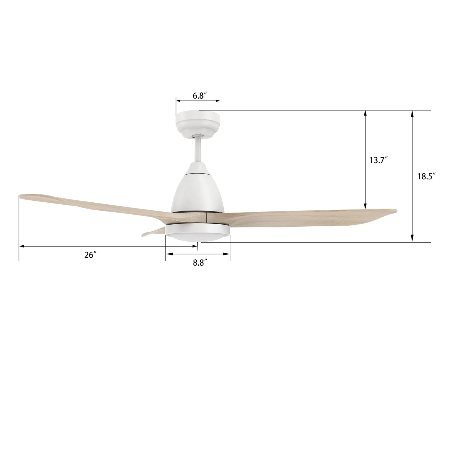 Carro Garrick 52in 3-Blade Smart Ceiling Fan | White Solid Wood Blades and Integrated LED | Living Room & Covered Patio | 15.6 | Model SFR523F3-L12-WM1-1