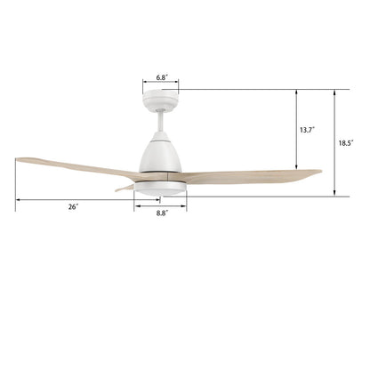 Carro Garrick 52in 3-Blade Smart Ceiling Fan | White Solid Wood Blades and Integrated LED | Living Room & Covered Patio | 15.6 | Model SFR523F3-L12-WM1-1