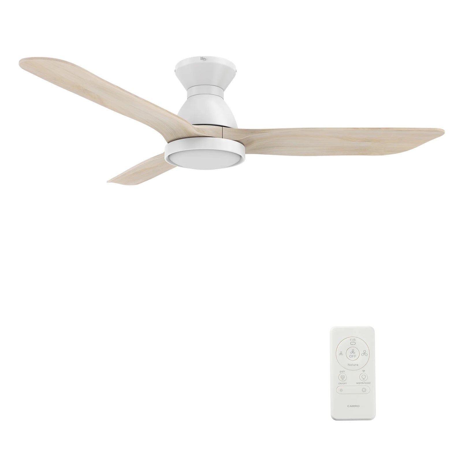 Carro Garrick 52in 3-Blade Flush Mount Smart Ceiling Fan | White Solid Wood Blades and Integrated LED | Living Room & | Model SFR523F3-L12-WM1-1-FM
