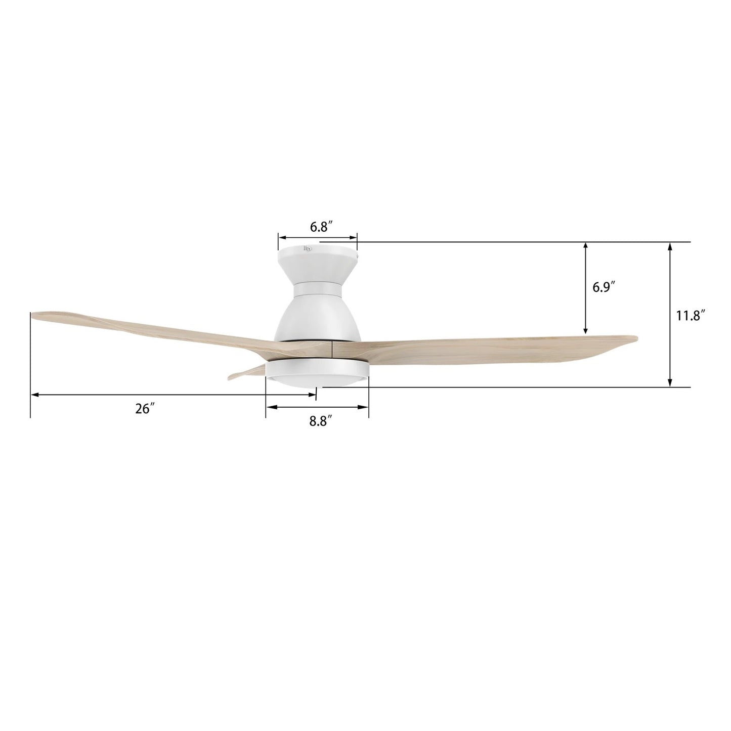 Carro Garrick 52in 3-Blade Flush Mount Smart Ceiling Fan | White Solid Wood Blades and Integrated LED | Living Room & | Model SFR523F3-L12-WM1-1-FM