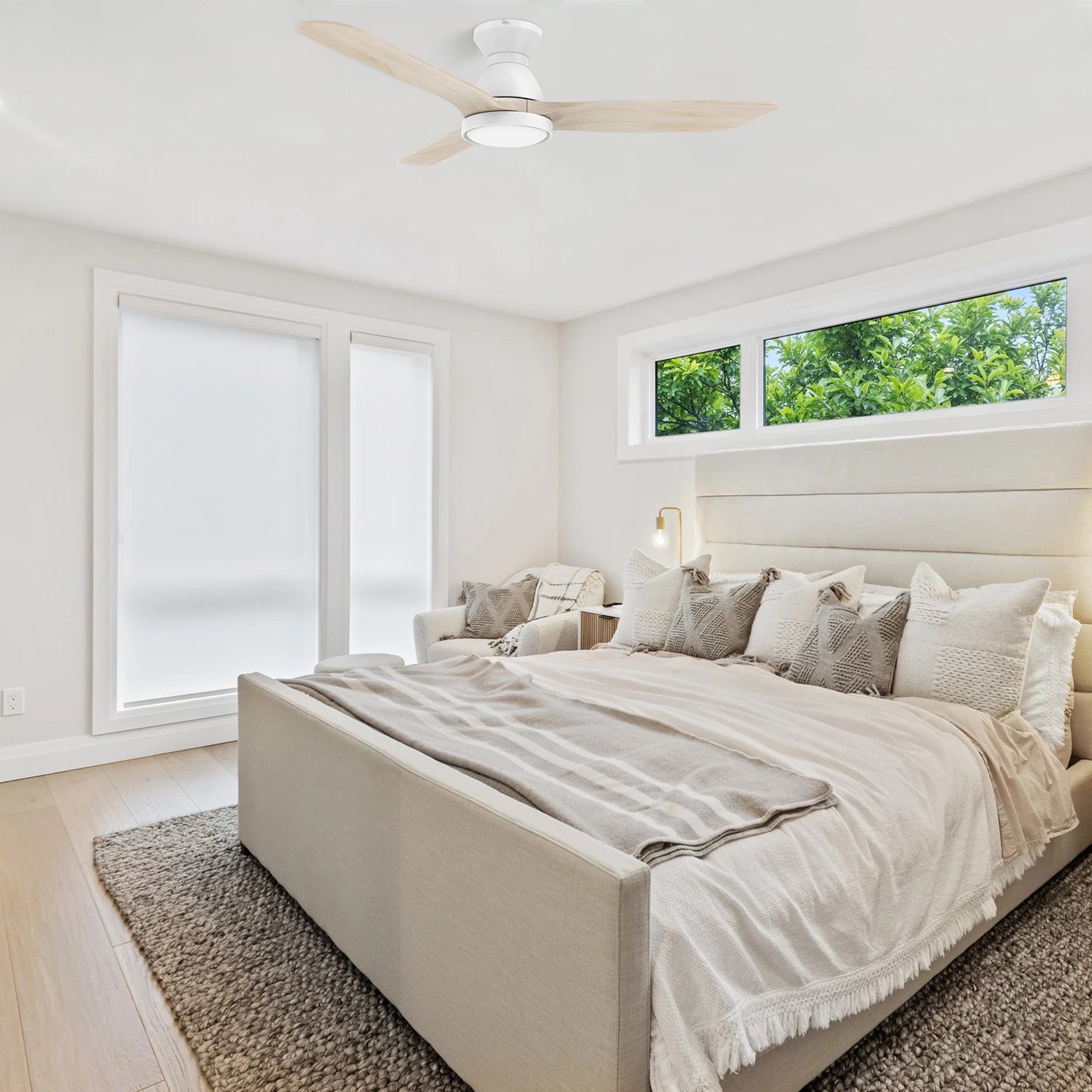 Carro Garrick 52in 3-Blade Flush Mount Smart Ceiling Fan | White Solid Wood Blades and Integrated LED | Living Room & | Model SFR523F3-L12-WM1-1-FM