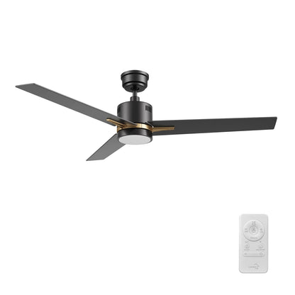 Carro Montgomery 52in 3-Blade Smart Ceiling Fan | Modern Black Gold and Plywood Blades | Living Room & Bedroom | 52 x 52 x 13.2 | Model SFR523G3-L11-B2-1G