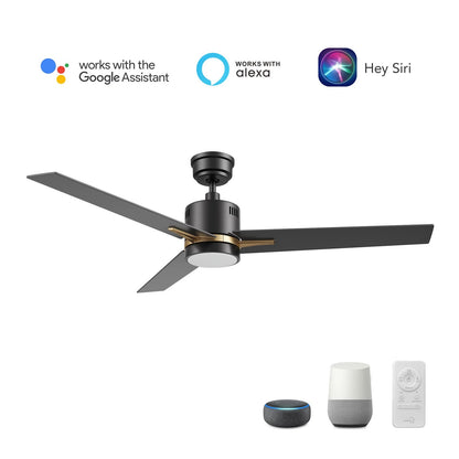 Carro Montgomery 52in 3-Blade Smart Ceiling Fan | Modern Black Gold and Plywood Blades | Living Room & Bedroom | 52 x 52 x 13.2 | Model SFR523G3-L11-B2-1G