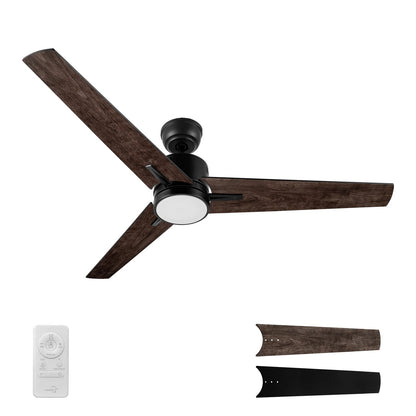 Carro Montgomery 52in 3-Blade Smart Ceiling Fan | Modern Black Taupe and Plywood Blades | Living Room & Bedroom | 52 x 52 x 13.2 | Model SFR523G3-L11-BX-1
