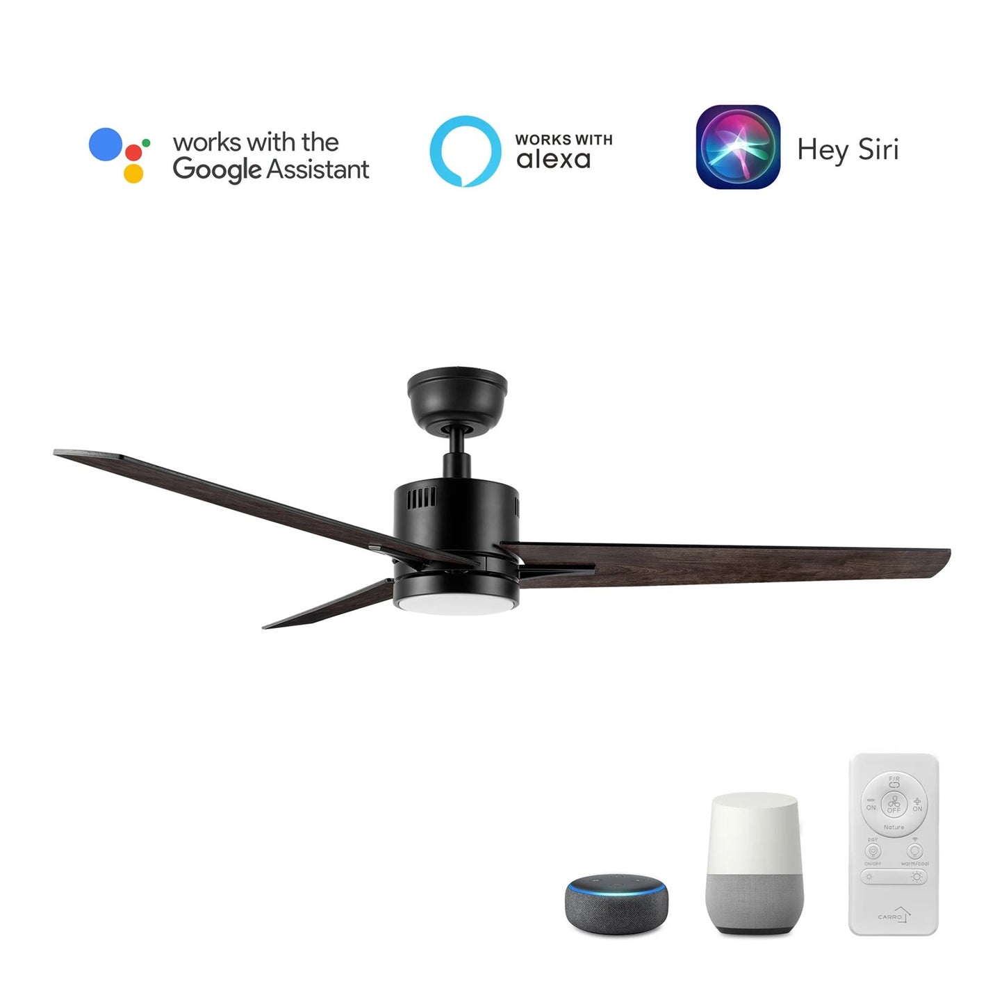 Carro Montgomery 52in 3-Blade Smart Ceiling Fan | Modern Black Taupe and Plywood Blades | Living Room & Bedroom | 52 x 52 x 13.2 | Model SFR523G3-L11-BX-1