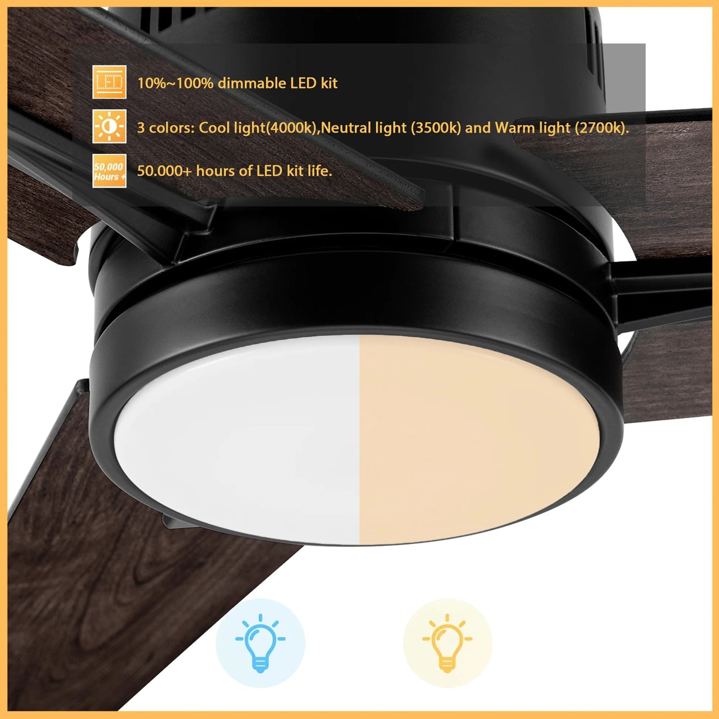 Carro Montgomery 52in 3-Blade Smart Ceiling Fan | Modern Black Taupe and Plywood Blades | Living Room & Bedroom | 52 x 52 x 13.2 | Model SFR523G3-L11-BX-1
