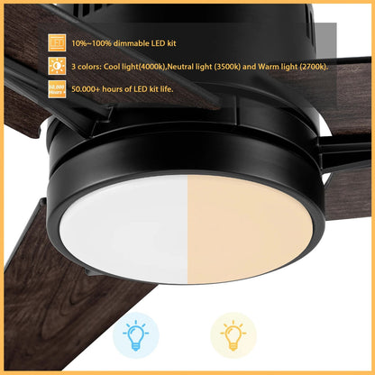 Carro Montgomery 52in 3-Blade Smart Ceiling Fan | Modern Black Taupe and Plywood Blades | Living Room & Bedroom | 52 x 52 x 13.2 | Model SFR523G3-L11-BX-1