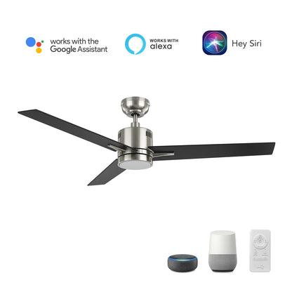 Carro Montgomery 52in 3-Blade Smart Ceiling Fan | Modern Brushed Nickel Black and Plywood Blades | Living Room & Bedroom | 52 x | Model SFR523G3-L11-S2-1