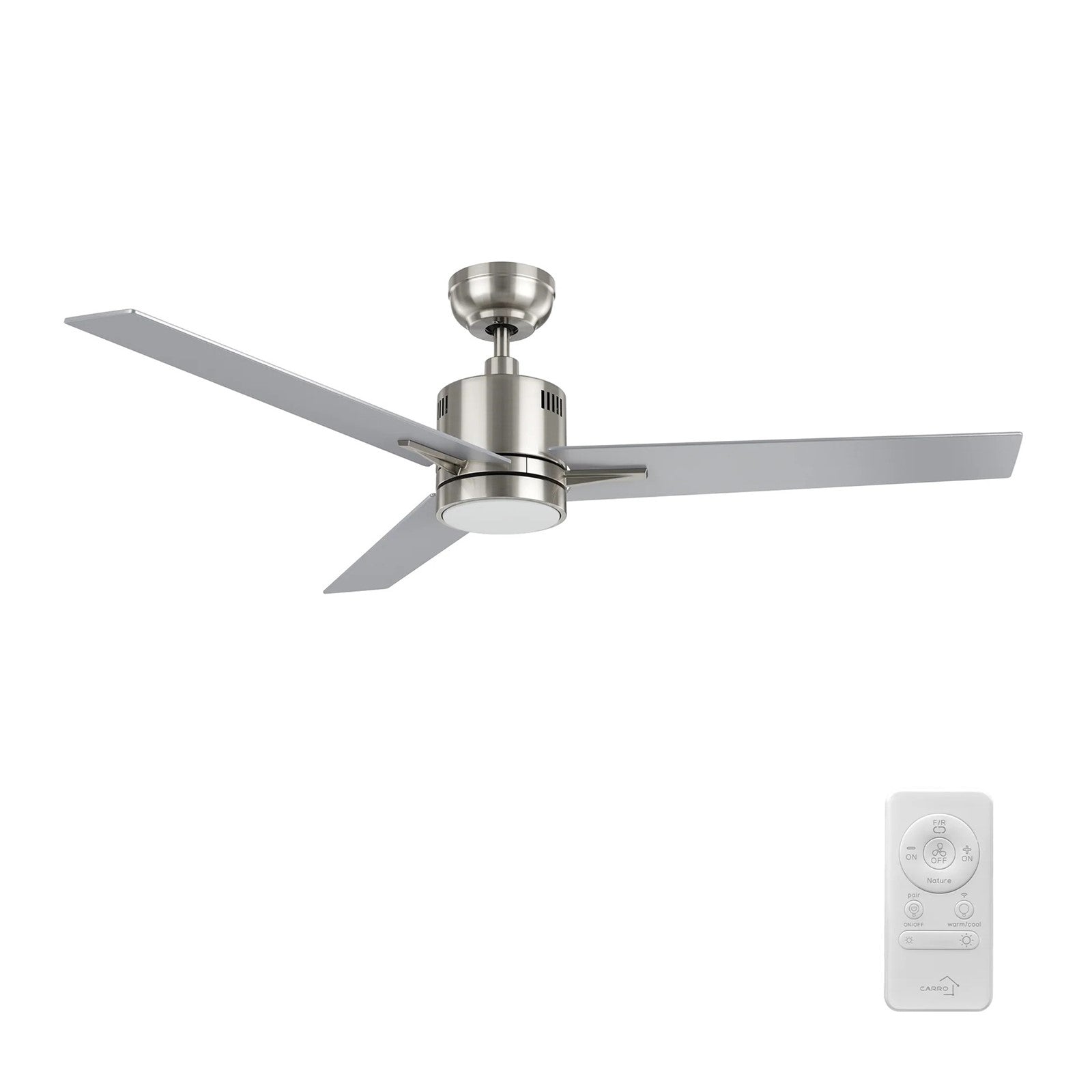 Carro Montgomery 52in 3-Blade Smart Ceiling Fan | Modern Brushed Nickel Silver and Plywood Blades | Living Room & Bedroom | 52 x | Model SFR523G3-L11-SJ-1