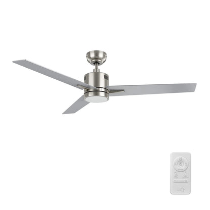 Carro Montgomery 52in 3-Blade Smart Ceiling Fan | Modern Brushed Nickel Silver and Plywood Blades | Living Room & Bedroom | 52 x | Model SFR523G3-L11-SJ-1