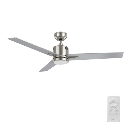 Carro Montgomery 52in 3-Blade Smart Ceiling Fan | Modern Brushed Nickel Silver and Plywood Blades | Living Room & Bedroom | 52 x | Model SFR523G3-L11-SJ-1