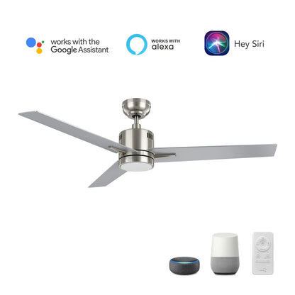Carro Montgomery 52in 3-Blade Smart Ceiling Fan | Modern Brushed Nickel Silver and Plywood Blades | Living Room & Bedroom | 52 x | Model SFR523G3-L11-SJ-1