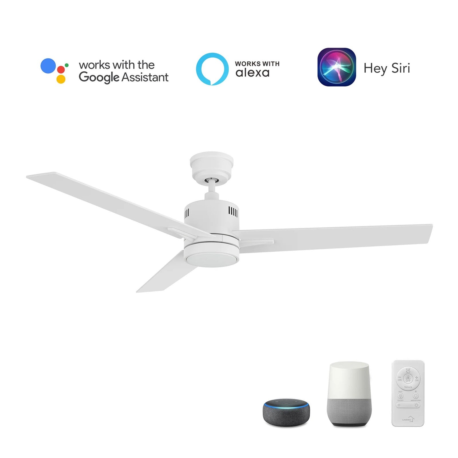 Carro Montgomery 52in 3-Blade Smart Ceiling Fan | Modern White Plywood Blades and Integrated LED | Living Room & Great Room | 52 | Model SFR523G3-L11-W1-1