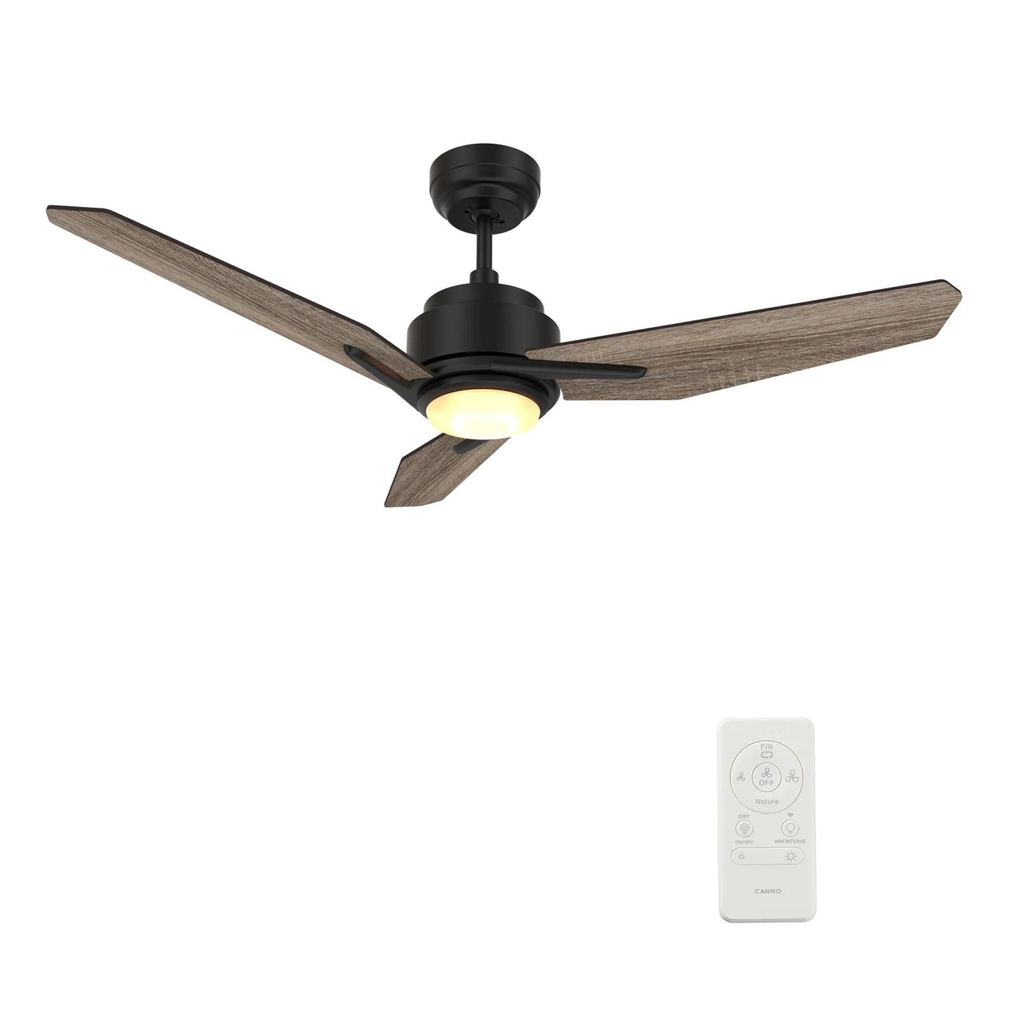Carro Calen 52in 3-Blade Smart Ceiling Fan | Modern Black Barnwood Finish and Plywood Blades with Integrated LED | Living Room & | Model SFR523J3-L11-BS-1