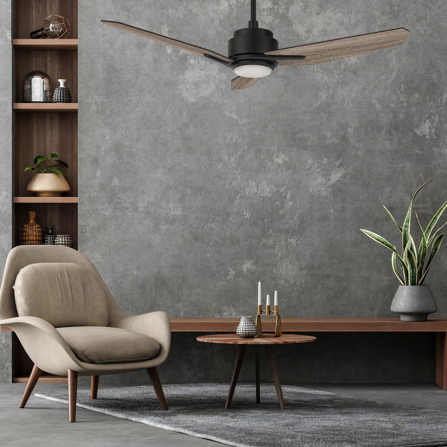 Carro Calen 52in 3-Blade Smart Ceiling Fan | Modern Black Barnwood Finish and Plywood Blades with Integrated LED | Living Room & | Model SFR523J3-L11-BS-1