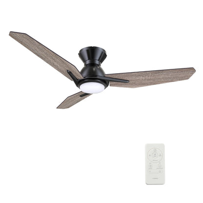 Carro Calen 52in 3-Blade Flush Mount Smart Ceiling Fan | Modern Black Barnwood Finish and Plywood Blades with Integrated LED | Model SFR523J3-L11-BS-1-FM