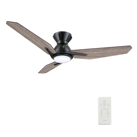 Carro Calen 52in 3-Blade Flush Mount Smart Ceiling Fan | Modern Black Barnwood Finish and Plywood Blades with Integrated LED | Model SFR523J3-L11-BS-1-FM