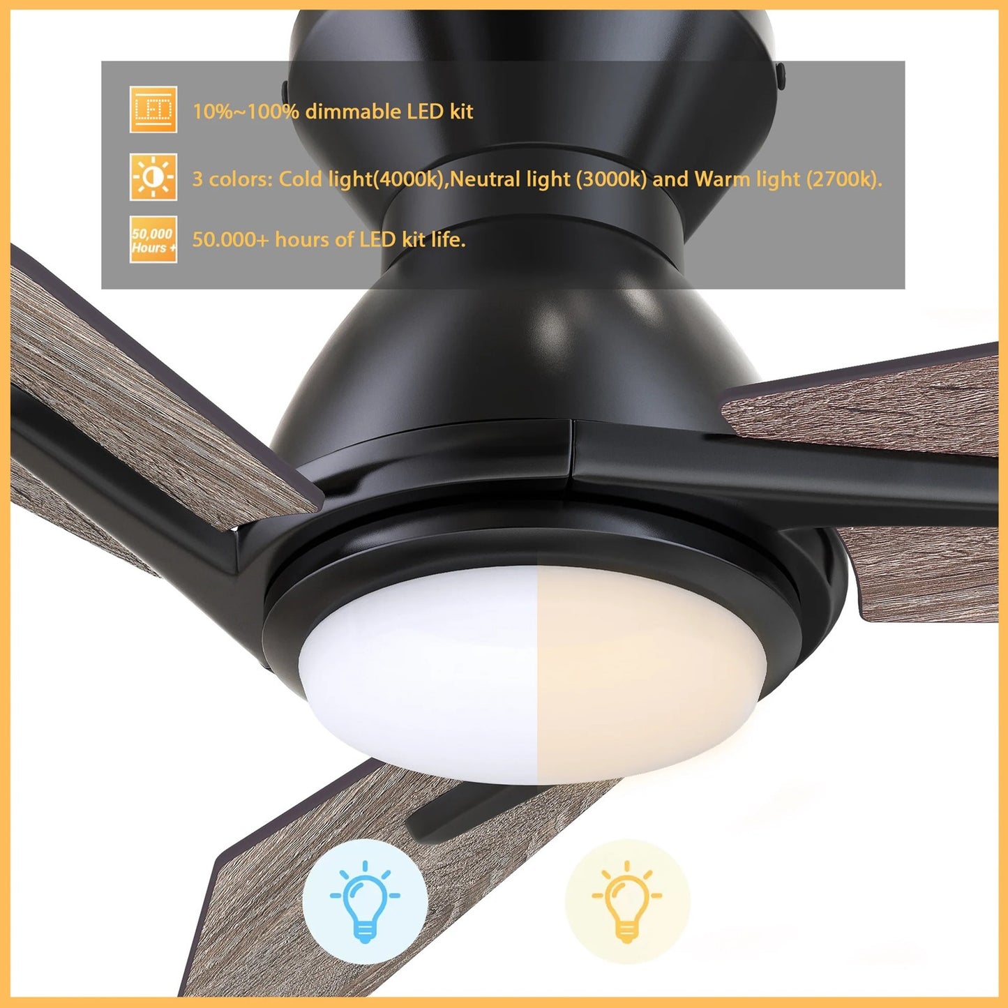 Carro Calen 52in 3-Blade Flush Mount Smart Ceiling Fan | Modern Black Barnwood Finish and Plywood Blades with Integrated LED | Model SFR523J3-L11-BS-1-FM