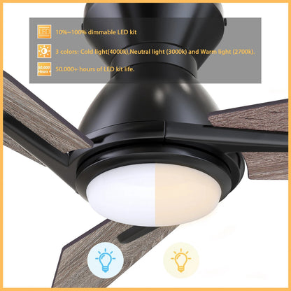 Carro Calen 52in 3-Blade Flush Mount Smart Ceiling Fan | Modern Black Barnwood Finish and Plywood Blades with Integrated LED | Model SFR523J3-L11-BS-1-FM