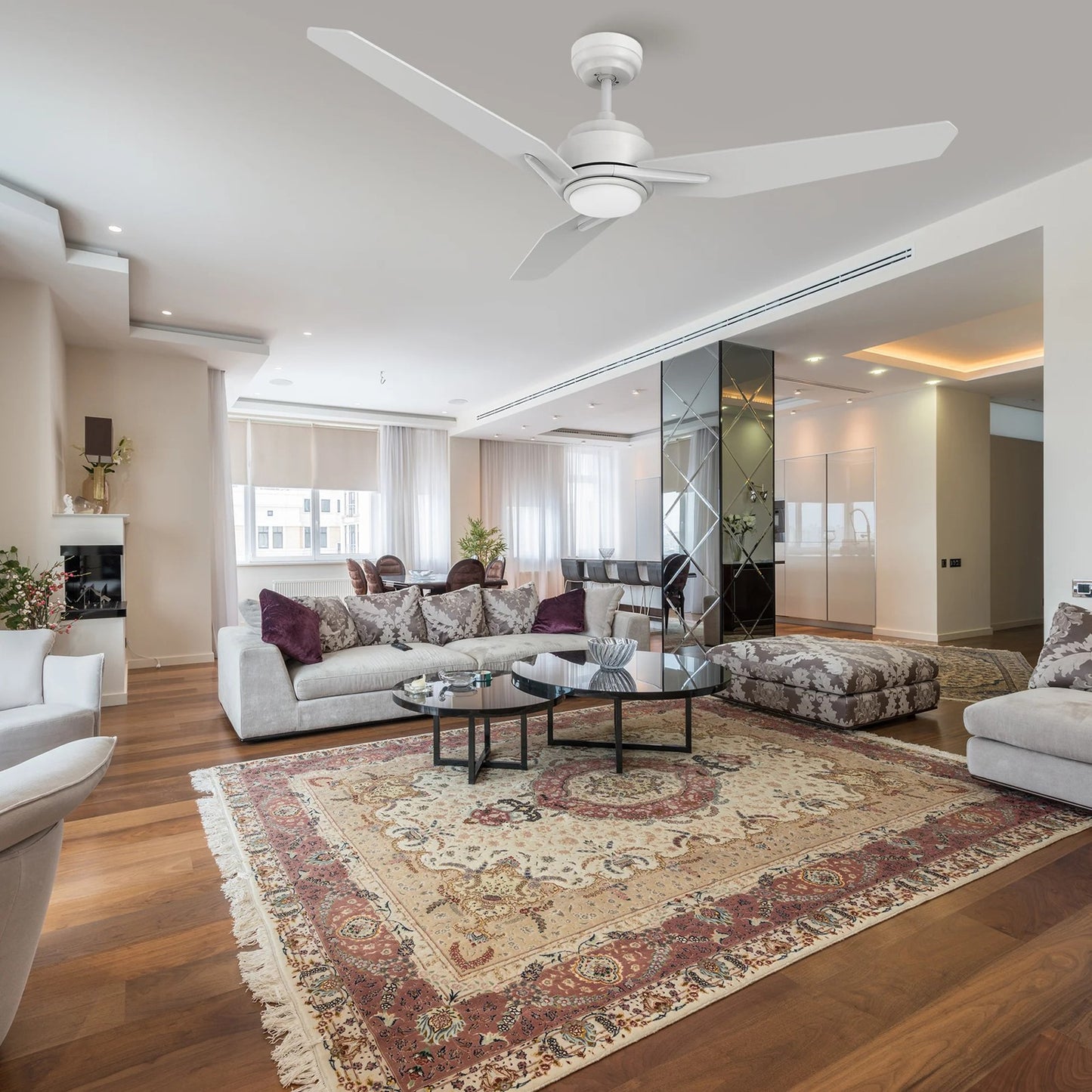 Carro Calen 52in 3-Blade Smart Ceiling Fan | Modern White Plywood and White Finish | Living Room & Bedroom | 13.2 x 52 x 52 in | Model SFR523J3-L11-W1-1
