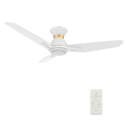 Carro Calen 52in 3-Blade Flush Mount Smart Ceiling Fan | Modern White Gold Plywood and White Gold Finish | Living Room & | Model SFR523J3-L11-W1-1-FMA