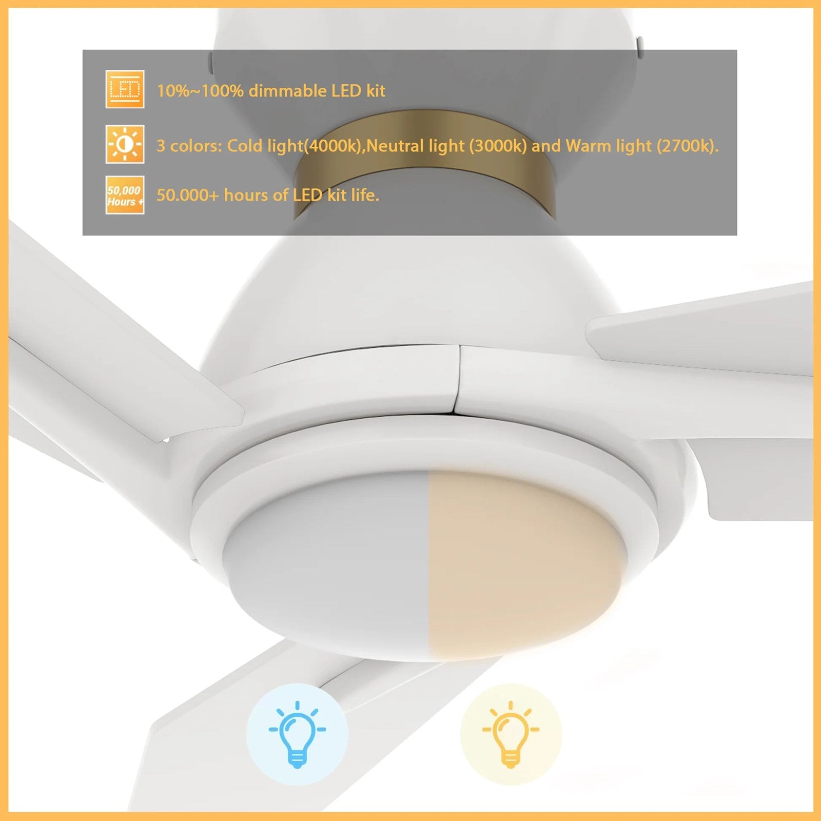 Carro Calen 52in 3-Blade Flush Mount Smart Ceiling Fan | Modern White Gold Plywood and White Gold Finish | Living Room & | Model SFR523J3-L11-W1-1-FMA