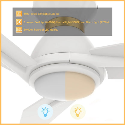 Carro Calen 52in 3-Blade Flush Mount Smart Ceiling Fan | Modern White Gold Plywood and White Gold Finish | Living Room & | Model SFR523J3-L11-W1-1-FMA