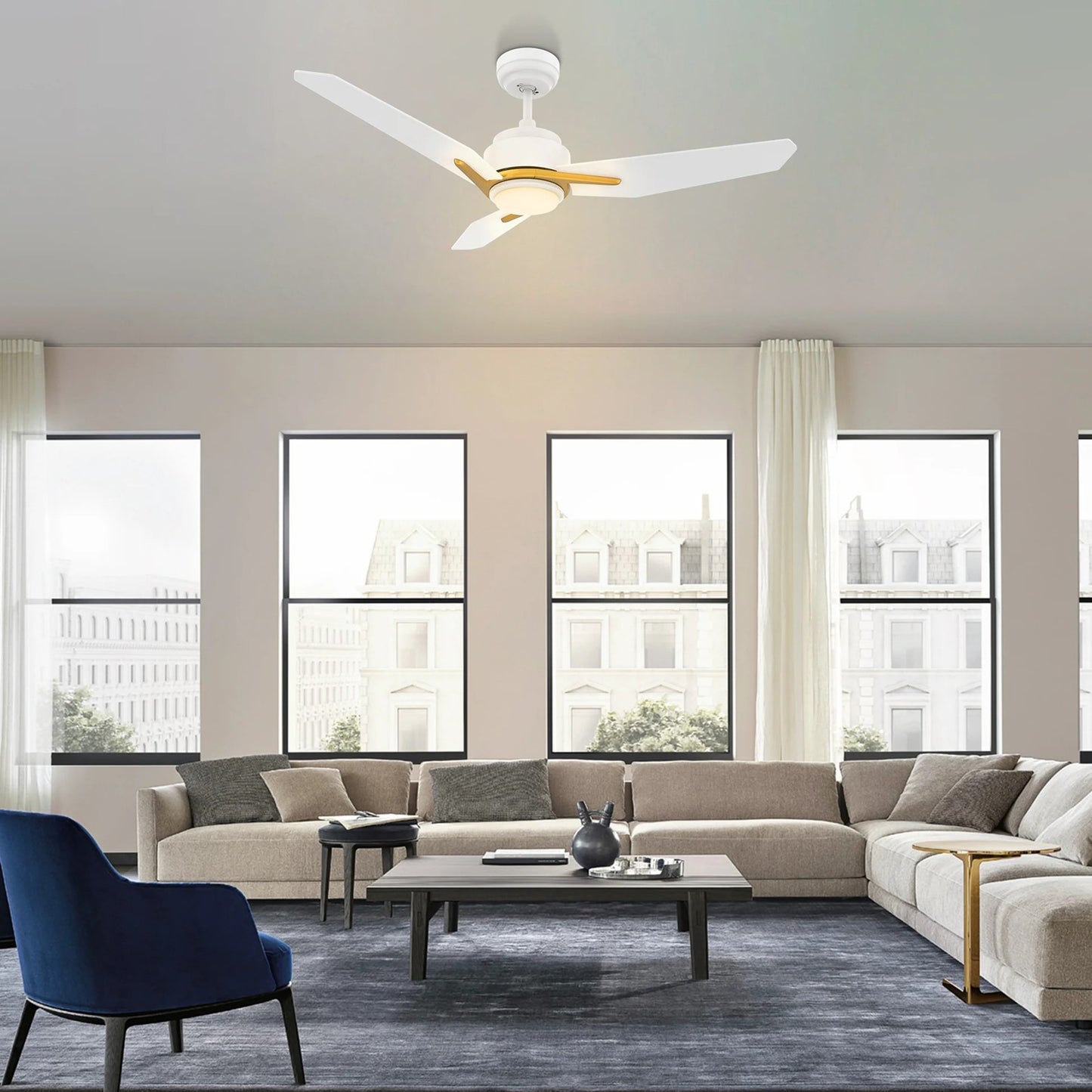 Carro Calen 52in 3-Blade Smart Ceiling Fan | Modern White Gold Plywood and White Gold Finish | Living Room & Bedroom | 13.2 x | Model SFR523J3-L11-W1-1G