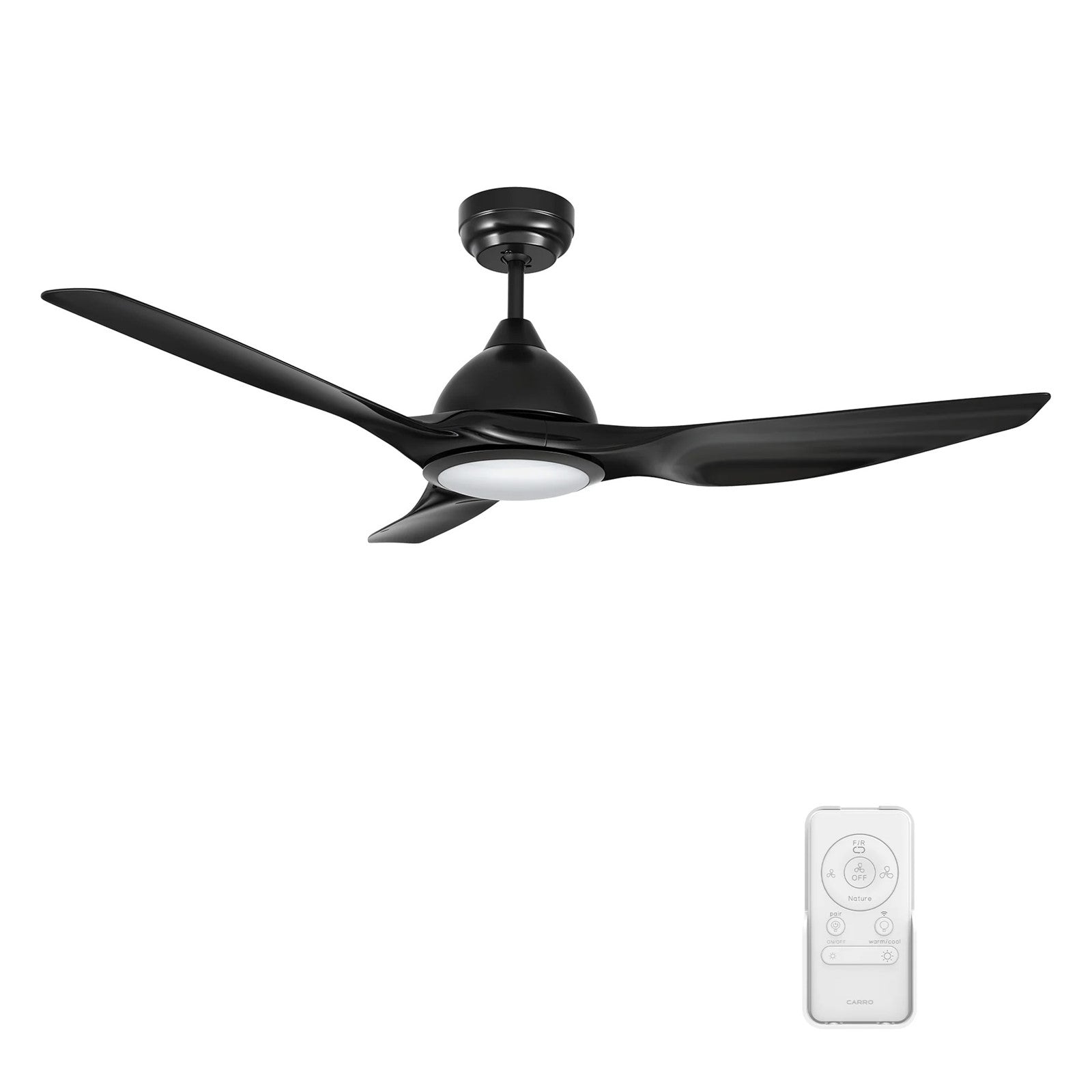 Carro Cranston 52in 3-Blade Smart Ceiling Fan | Modern Black ABS and Black Finish | Living Room & Bedroom | 13.8 x 52 x 52 in | Model SFR523K-L12-B2-1