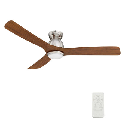 Carro Akron 52in Flush Mount Smart Ceiling Fan with LED Light | Brushed Silver Solid Wood Blades | Living Room & Covered | Model SFR523N3-L11-SM2-1-FM