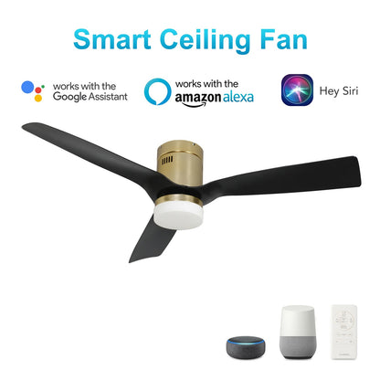 Carro Spezia 52in 3-Blade Flush Smart Ceiling Fan | Modern Gold and Glass Fiber Reinforced Polypropylene | Living Room & | Model SFR523P-L12-G2-1-FM