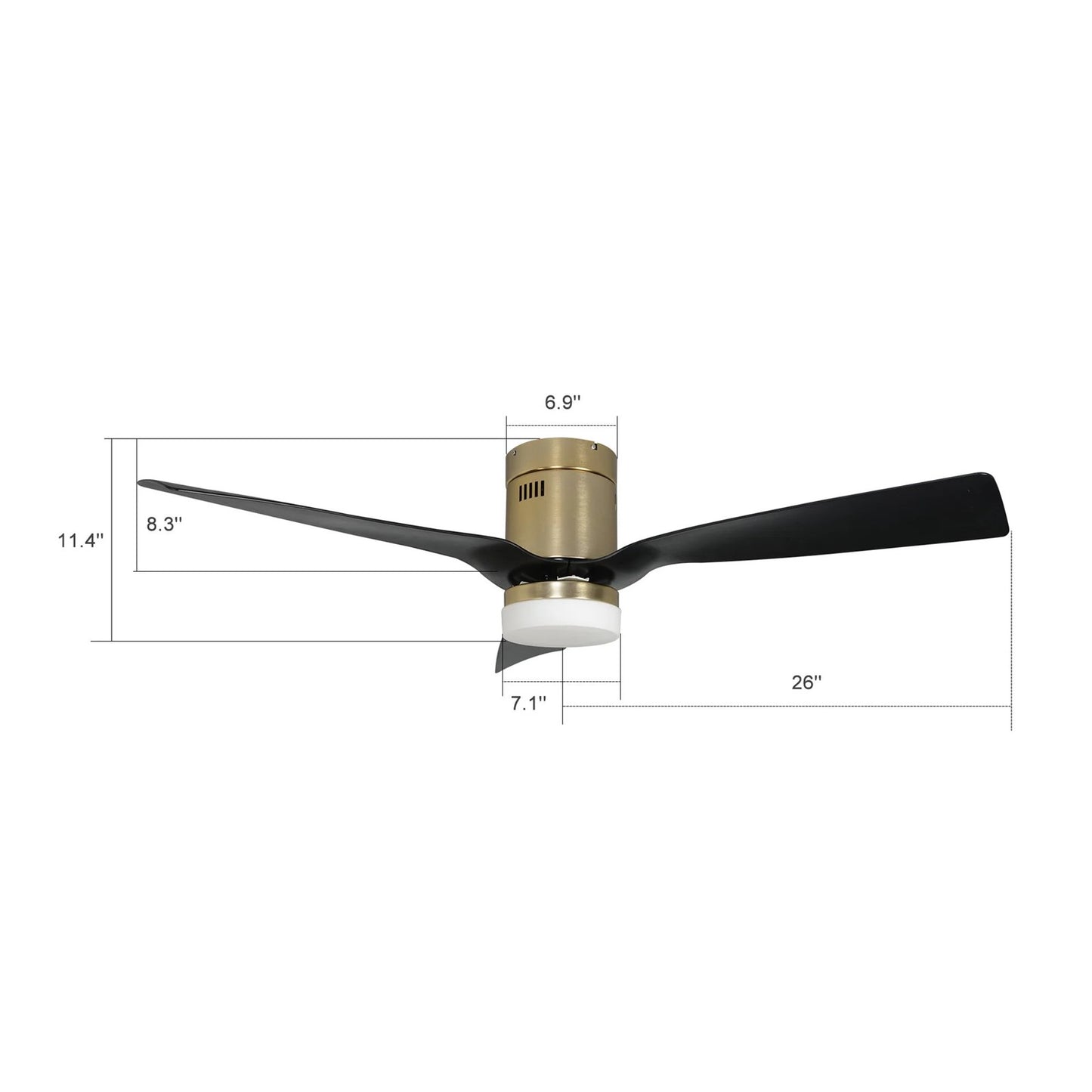 Carro Spezia 52in 3-Blade Flush Smart Ceiling Fan | Modern Gold and Glass Fiber Reinforced Polypropylene | Living Room & | Model SFR523P-L12-G2-1-FM